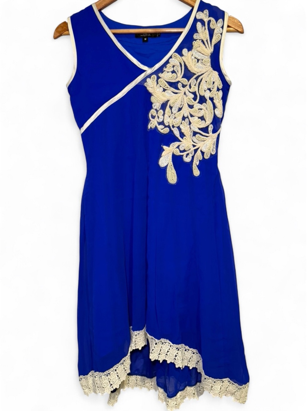 VTG It A Way of Life Royal Blue Boho Romantic Beaded Embroidered Formal Dress M
